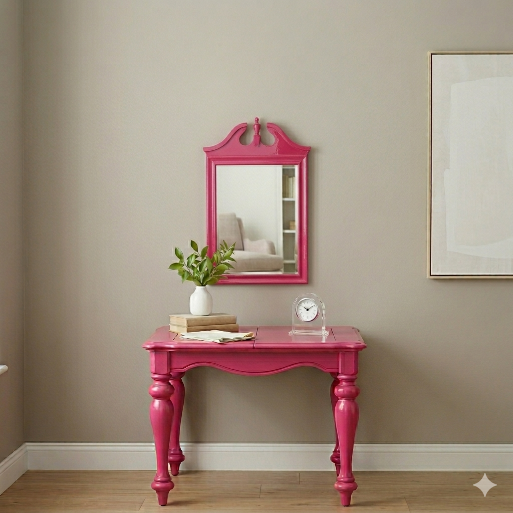 Meet Chloe - an expertly hand finished high gloss Peony Pink parlor table (accent table) with hidden storage