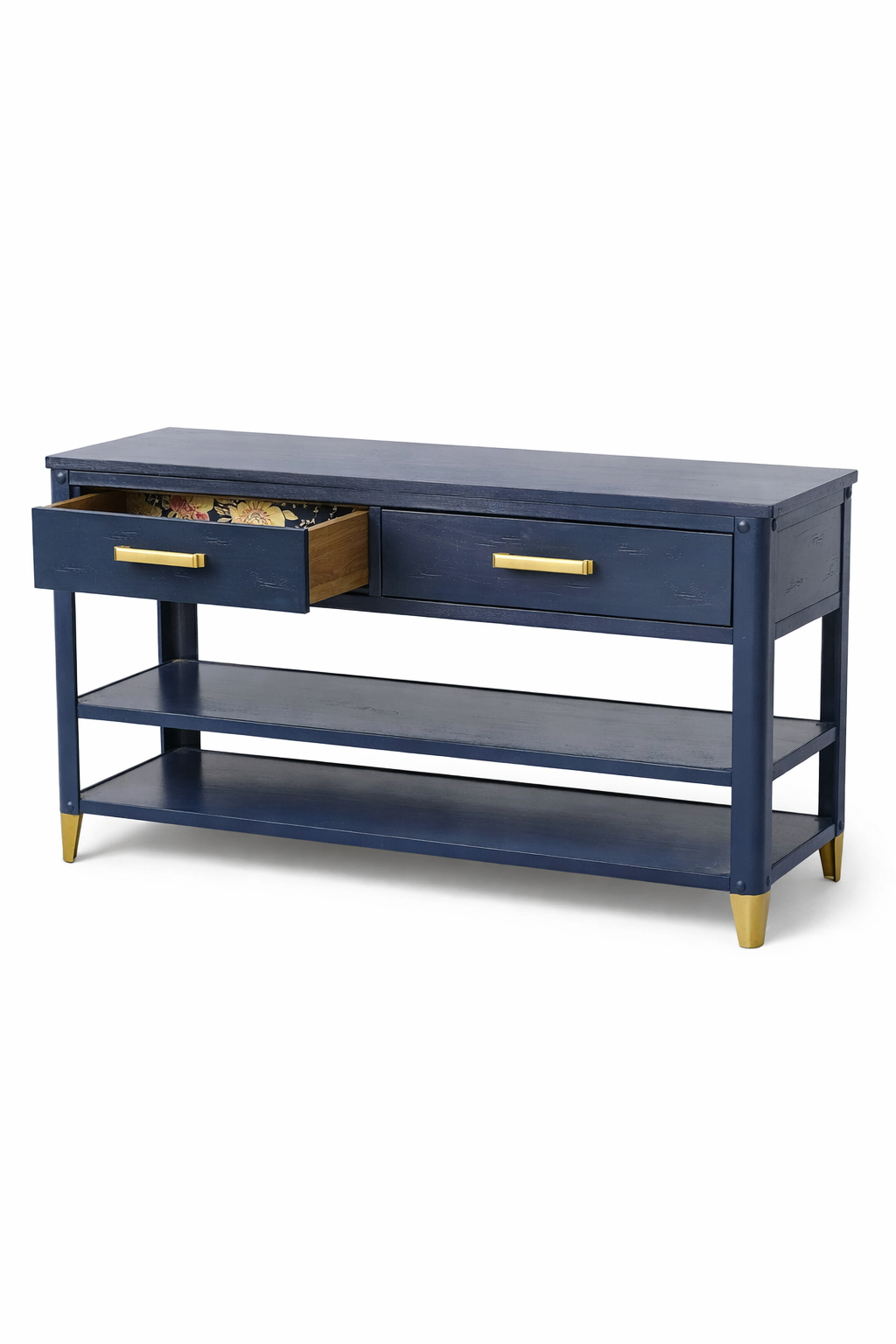 Expertly refinished Hale Navy Sideboard/Buffet/TV stand/Console Table; Solid Wood, Gold dipped