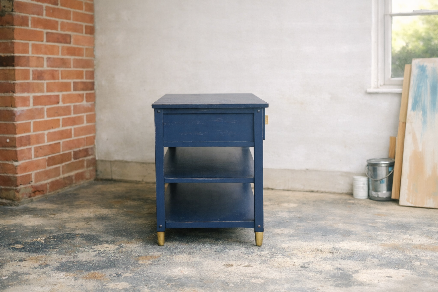 Expertly refinished Hale Navy Sideboard/Buffet/TV stand/Console Table; Solid Wood, Gold dipped