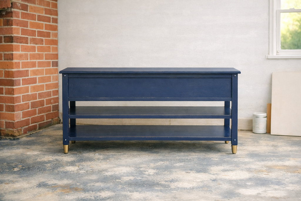 Expertly refinished Hale Navy Sideboard/Buffet/TV stand/Console Table; Solid Wood, Gold dipped