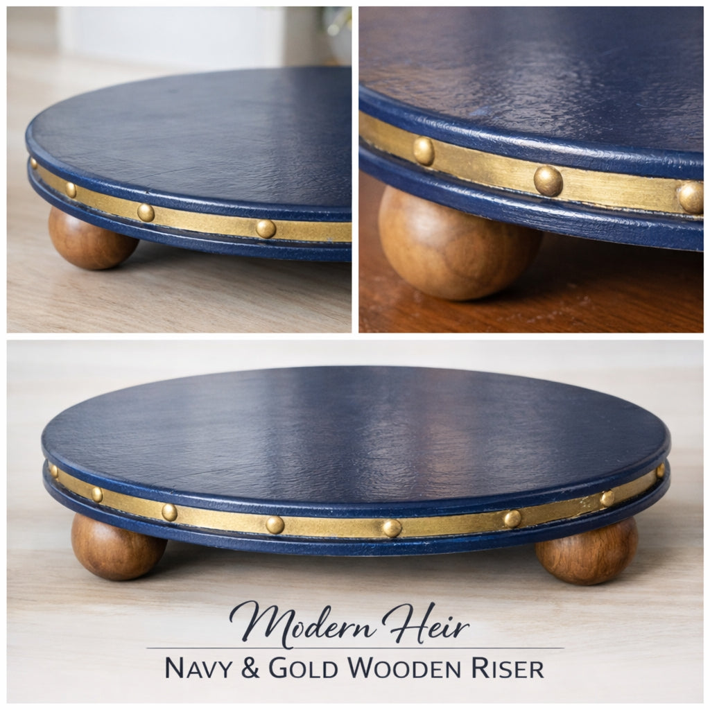 Handcrafted Modern Heir Navy & Gold wooden riser trivet